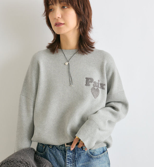  「【キャッチーなロゴがポイント】パイル刺繍ニット」|ニット・セーター|グレー