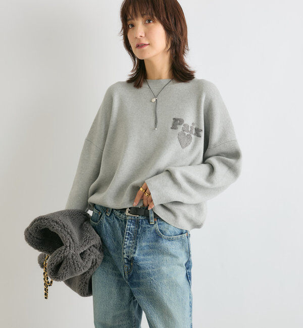  「【キャッチーなロゴがポイント】パイル刺繍ニット」|ニット・セーター|