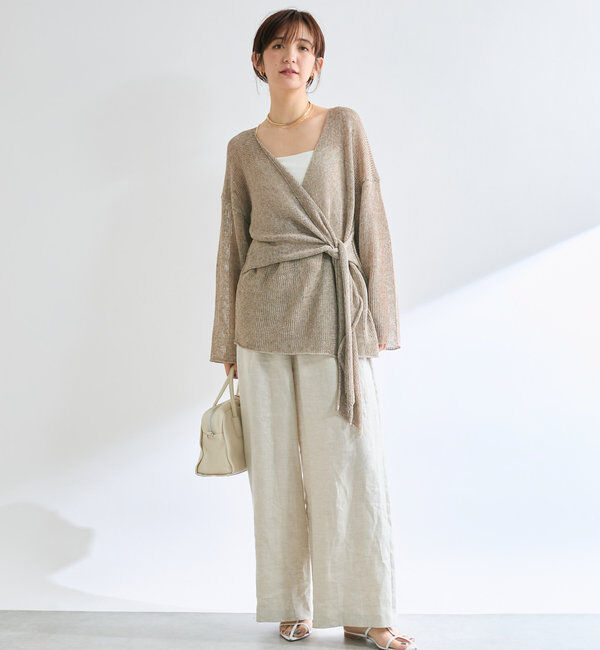  「【女性らしいシルエット】ストローヤーンカシュクールニット」|ニット・セーター|