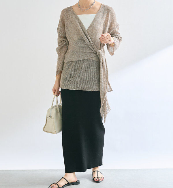 「【女性らしいシルエット】ストローヤーンカシュクールニット」|ニット・セーター|