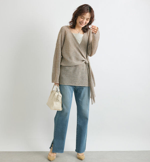  「【女性らしいシルエット】ストローヤーンカシュクールニット」|ニット・セーター|