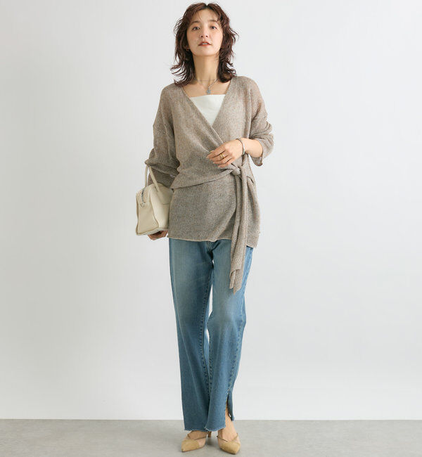  「【女性らしいシルエット】ストローヤーンカシュクールニット」|ニット・セーター|