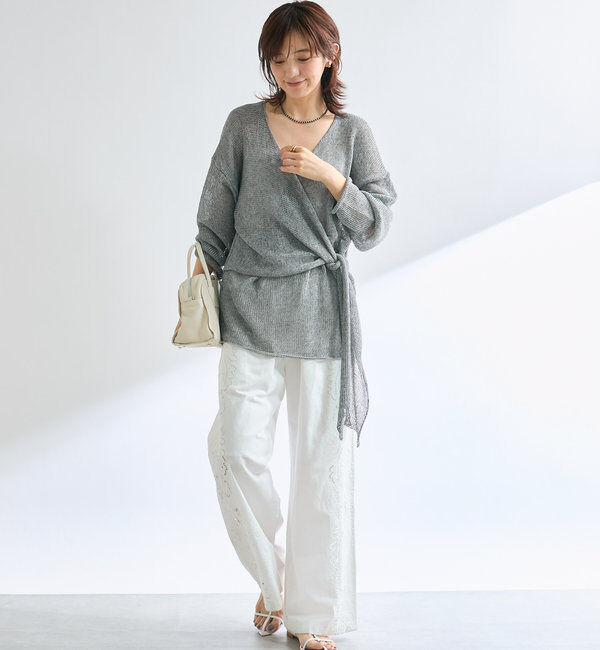  「【女性らしいシルエット】ストローヤーンカシュクールニット」|ニット・セーター|