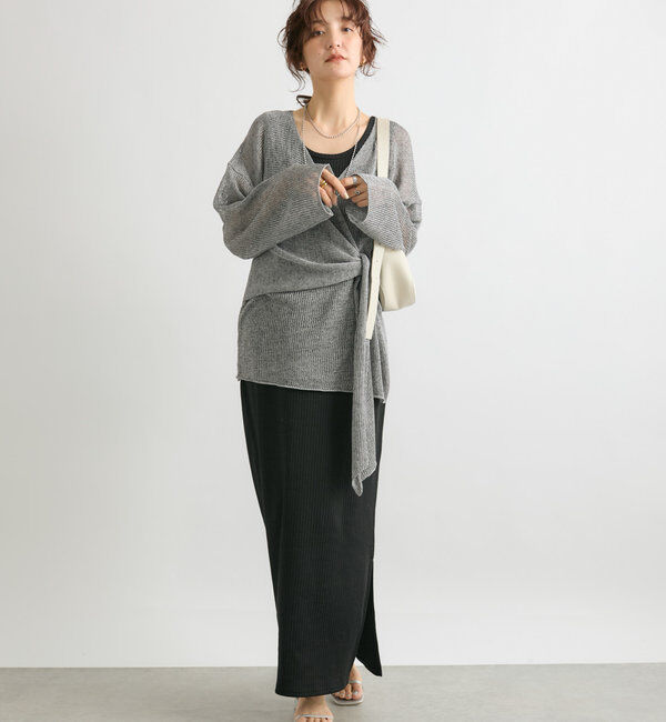  「【女性らしいシルエット】ストローヤーンカシュクールニット」|ニット・セーター|