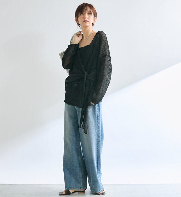  「【女性らしいシルエット】ストローヤーンカシュクールニット」|ニット・セーター|