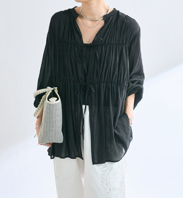  「【一枚でも羽織でも活躍！】ギャザーストリングブラウス」|シャツ・ブラウス|ブラック
