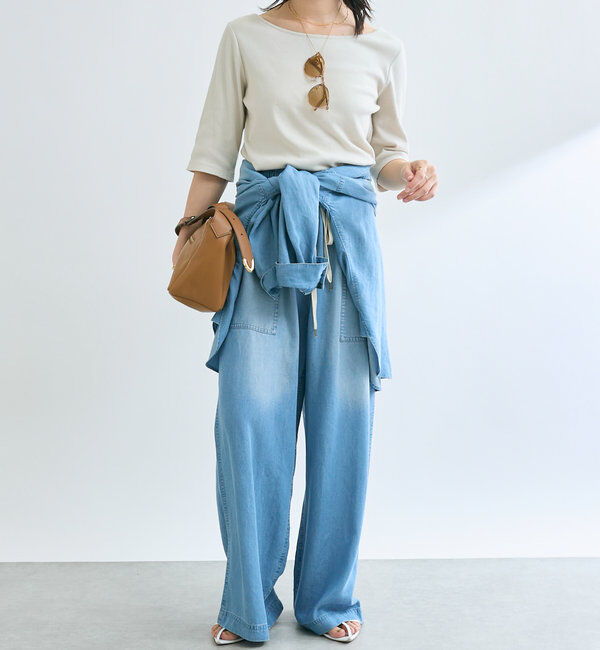  「【セットアップ可】ドレーピーデニムワイドパンツ」|チノ|