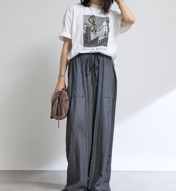 「【セットアップ可】ドレーピーデニムワイドパンツ」|チノ|
