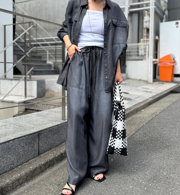  「【セットアップ可】ドレーピーデニムワイドパンツ」|チノ|