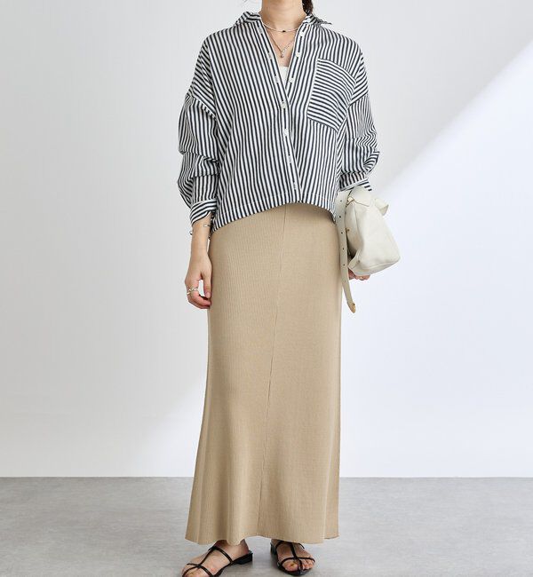  「【ひんやりタッチ/セットアップ対応可】レーヨン混ナローフレアスカート」|スカート|