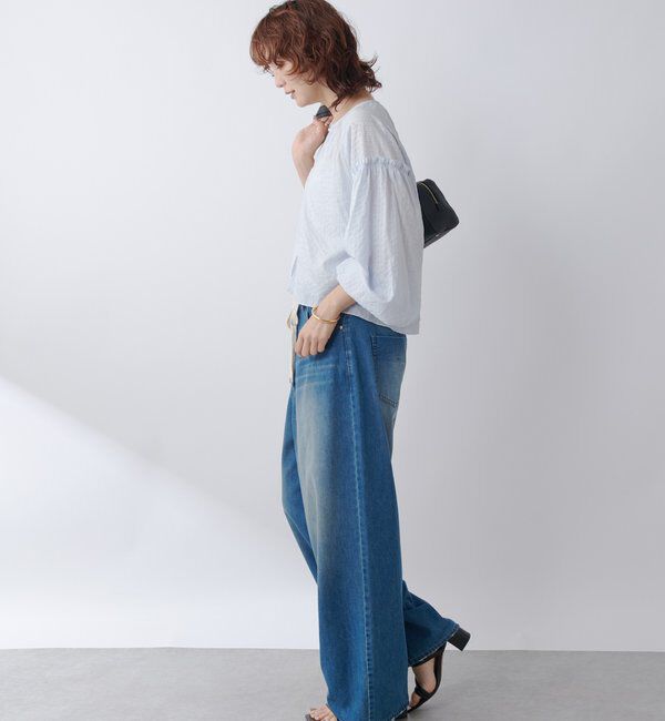  「【着映え】ストライプギャザーブラウス」|シャツ・ブラウス|