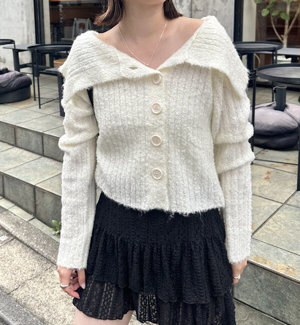  「[mline]襟付きボタンニットカーデ」|カーディガン|オフホワイト