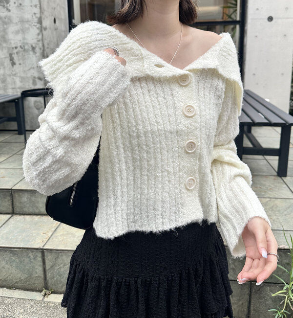 「[mline]襟付きボタンニットカーデ」|カーディガン|