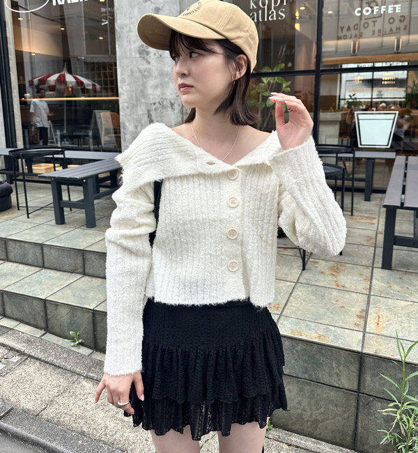  「[mline]襟付きボタンニットカーデ」|カーディガン|