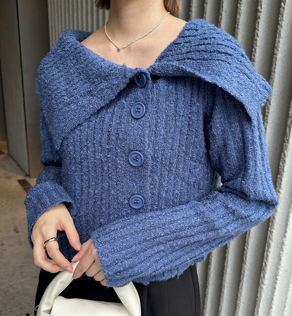  「[mline]襟付きボタンニットカーデ」|カーディガン|ブルー