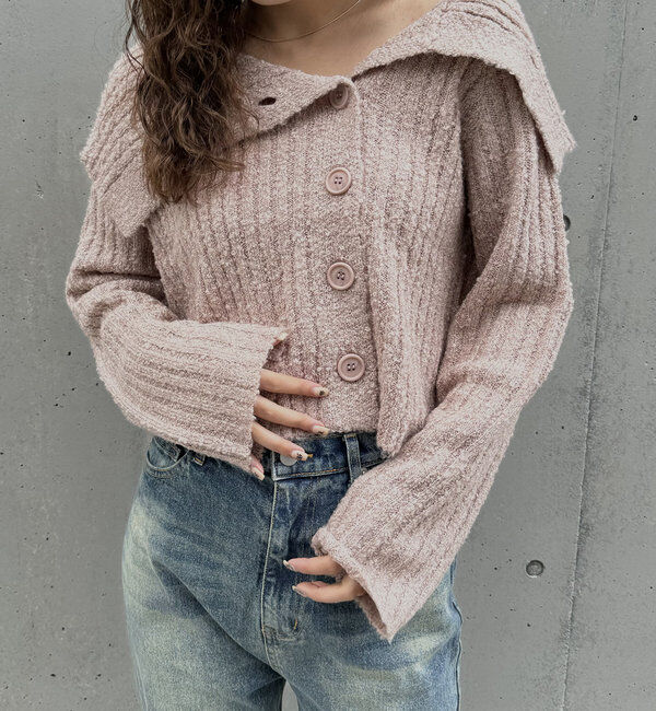  「[mline]襟付きボタンニットカーデ」|カーディガン|