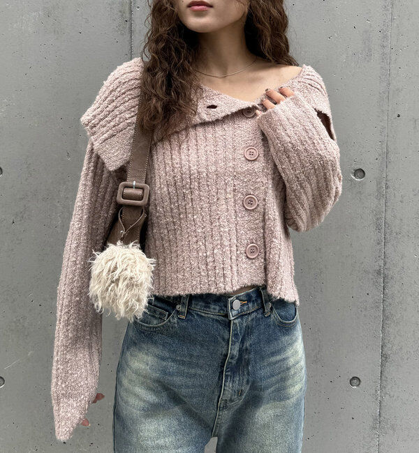  「[mline]襟付きボタンニットカーデ」|カーディガン|