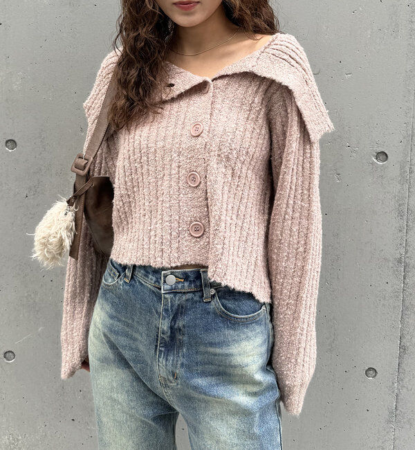  「[mline]襟付きボタンニットカーデ」|カーディガン|