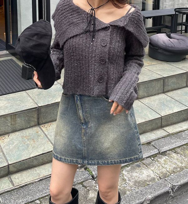  「[mline]襟付きボタンニットカーデ」|カーディガン|