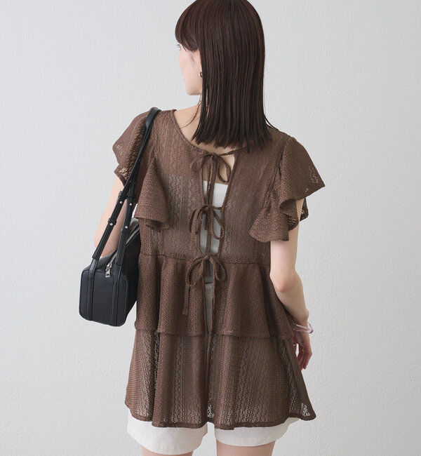  「ペプラムリボンチュニック」|シャツ・ブラウス|ブラウン