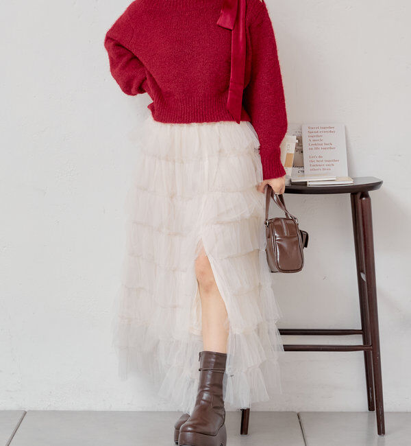  「スリットフリルロングスカート」|スカート|