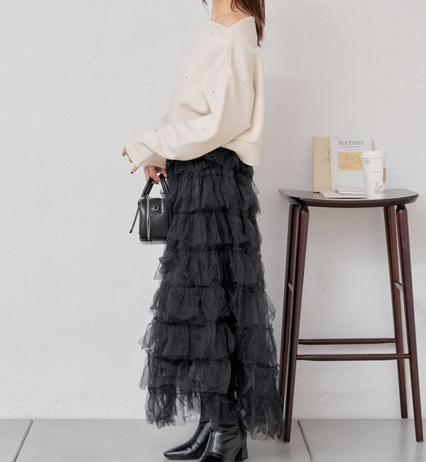  「スリットフリルロングスカート」|スカート|
