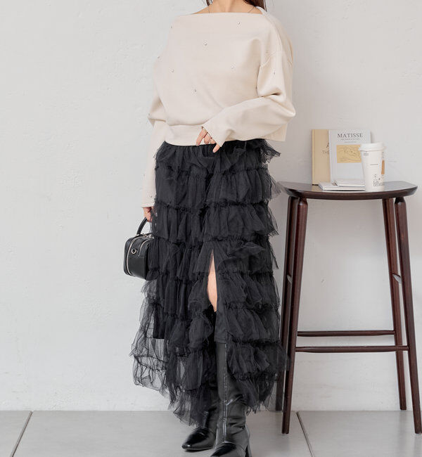  「スリットフリルロングスカート」|スカート|