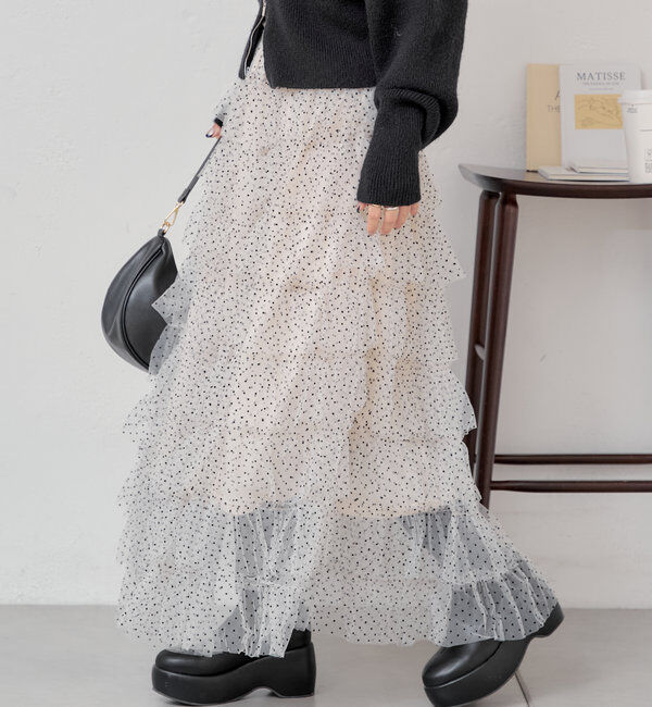  「スリットフリルロングスカート」|スカート|