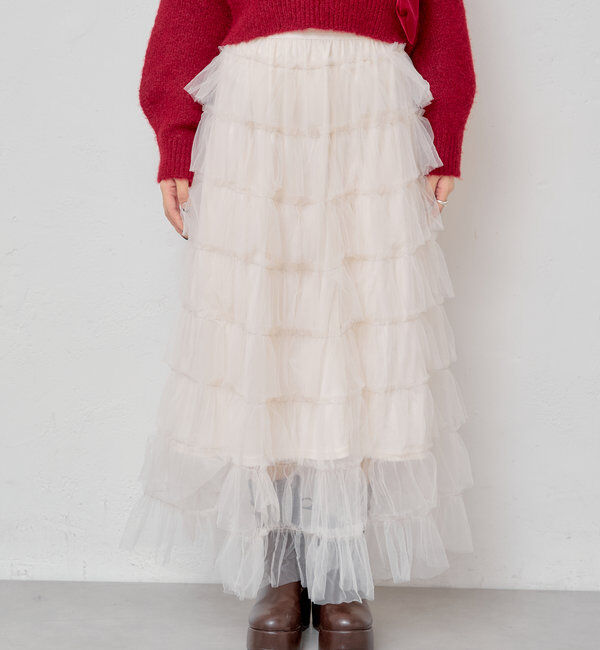  「スリットフリルロングスカート」|スカート|