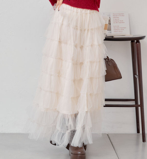  「スリットフリルロングスカート」|スカート|