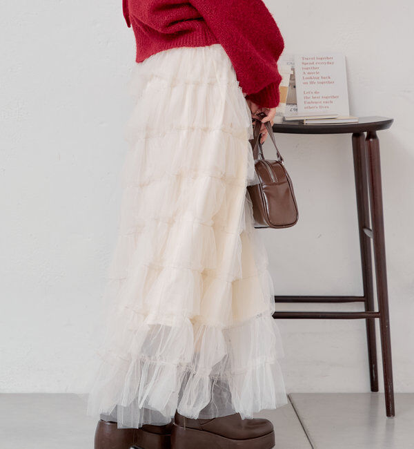  「スリットフリルロングスカート」|スカート|