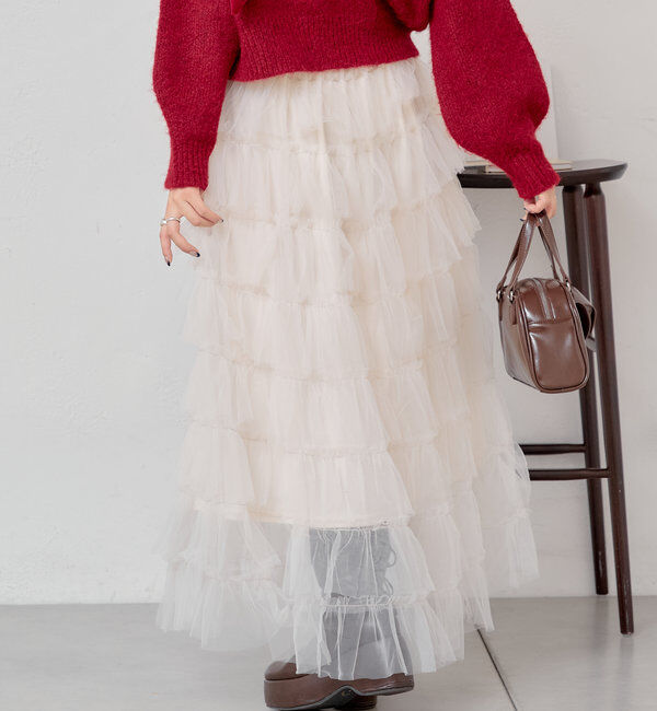  「スリットフリルロングスカート」|スカート|