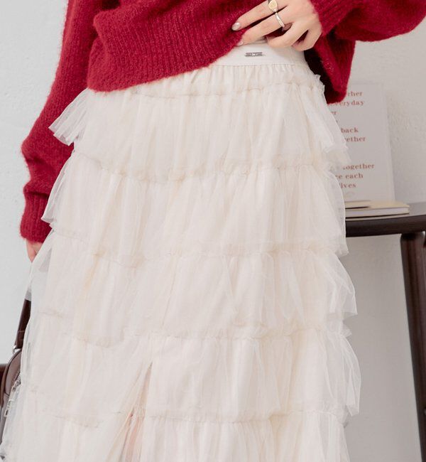  「スリットフリルロングスカート」|スカート|