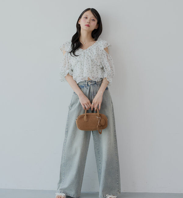  「【5色展開】シアーフラワーショルダースリットフリルブラウス」|シャツ・ブラウス|