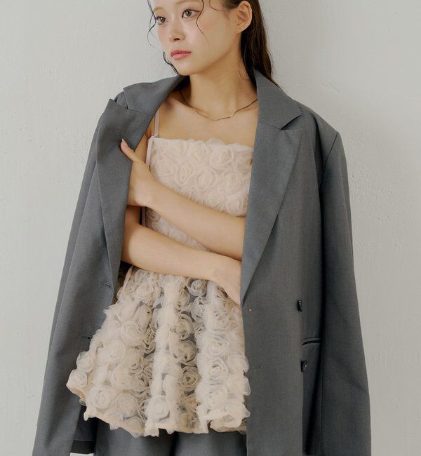  「【SALON by Chico】ローズチュールペプラムブラウス」|シャツ・ブラウス|ピンク