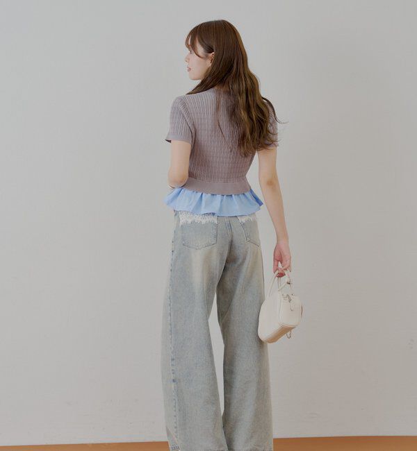  「裾ドッキングケーブル半袖ニット」|カーディガン|