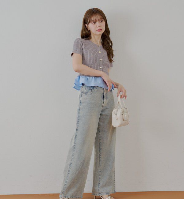  「裾ドッキングケーブル半袖ニット」|カーディガン|