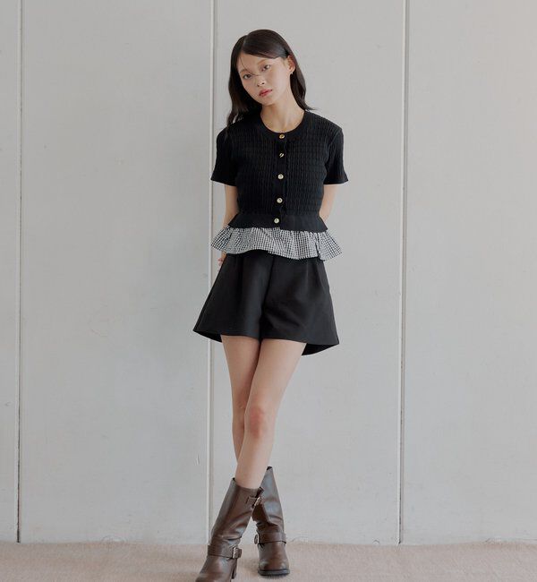  「裾ドッキングケーブル半袖ニット」|カーディガン|