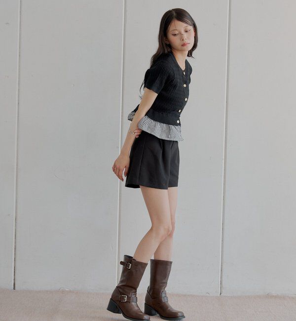  「裾ドッキングケーブル半袖ニット」|カーディガン|