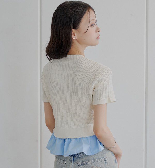  「裾ドッキングケーブル半袖ニット」|カーディガン|