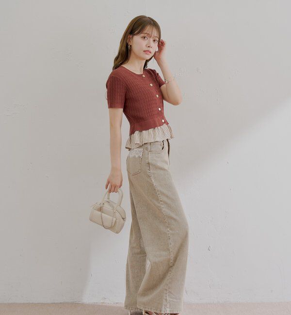  「裾ドッキングケーブル半袖ニット」|カーディガン|