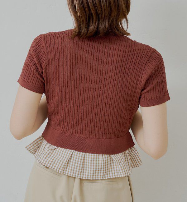  「裾ドッキングケーブル半袖ニット」|カーディガン|