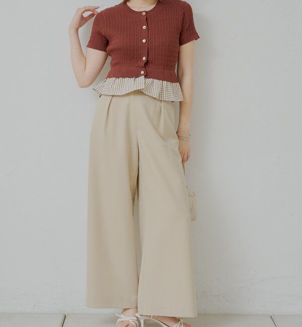  「裾ドッキングケーブル半袖ニット」|カーディガン|