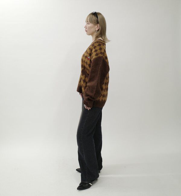  「※２サイズ【UNISEX】BLESSYOUダイヤ柄モヘアジップカーディガン」|カーディガン|