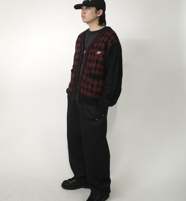  「※２サイズ【UNISEX】BLESSYOUダイヤ柄モヘアジップカーディガン」|カーディガン|