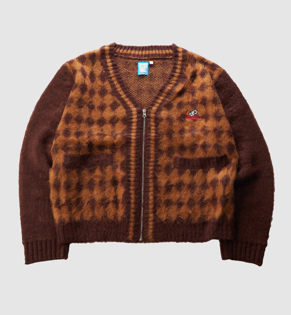  「※２サイズ【UNISEX】BLESSYOUダイヤ柄モヘアジップカーディガン」|カーディガン|