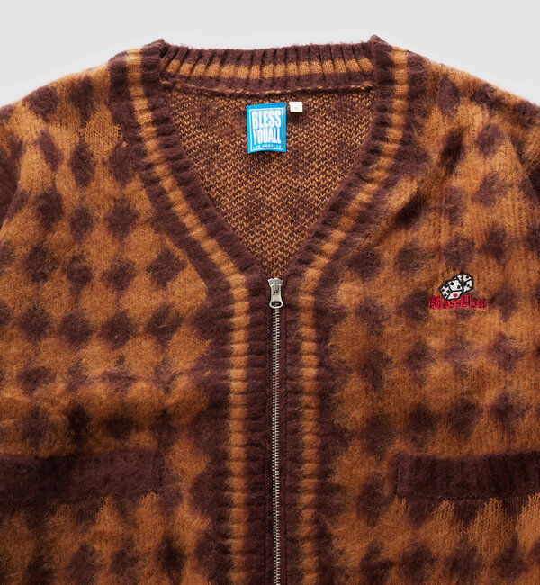  「※２サイズ【UNISEX】BLESSYOUダイヤ柄モヘアジップカーディガン」|カーディガン|