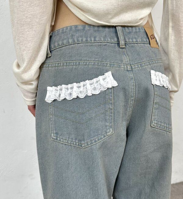  「【2サイズ】レースローライズワイドデニム」|デニム|