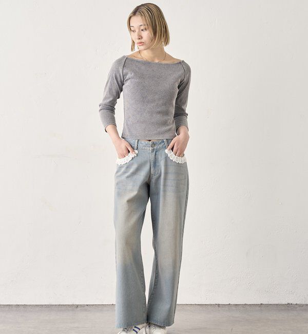  「【2サイズ】レースローライズワイドデニム」|デニム|