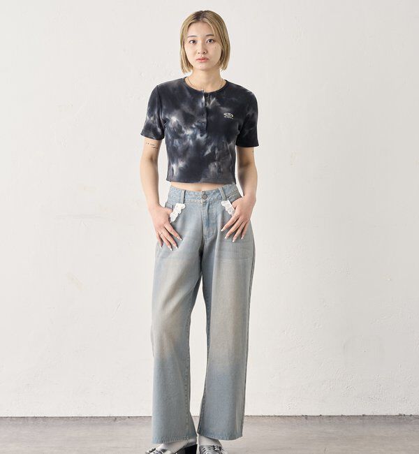  「【2サイズ】レースローライズワイドデニム」|デニム|